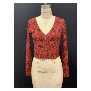 Floral print rib top